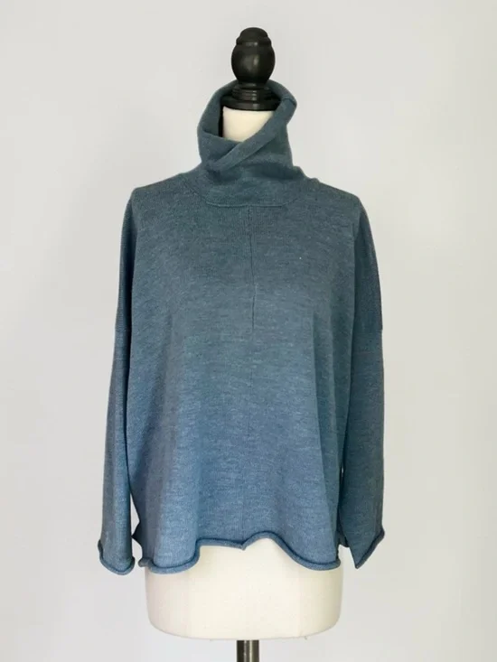 Eskandar Merino Wool Sweater Blue Heather Dolman Sleeve Made in Scotland Sz L - Picture 2 of 10